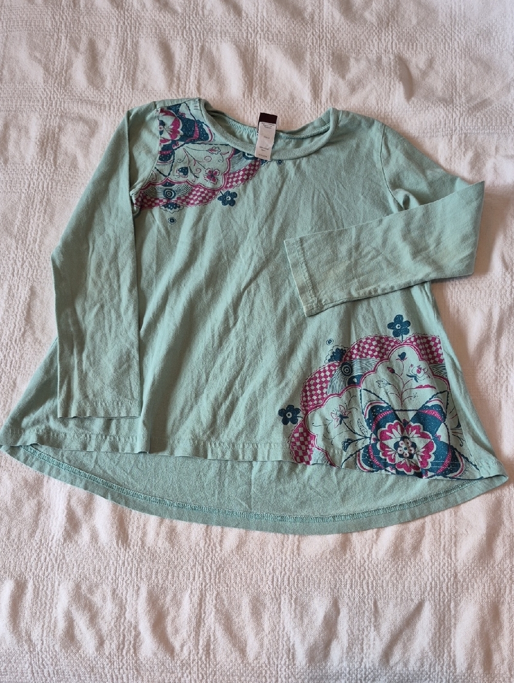 Tea Collection girls size 6 light green mint printed shirt play condition